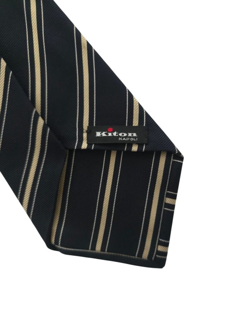 Kiton Napoli 7-Fold Navy & Tan Striped 100% Silk Necktie - Made In Italy - Picture 3 of 5